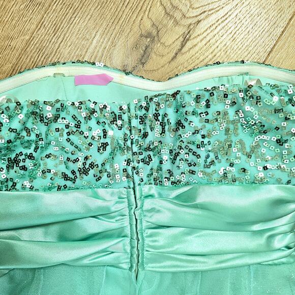 Deb Pastel Green High Low Strapless Dress Chiffon Ruffles Fairycore Mermaid 13 - Picture 15 of 16